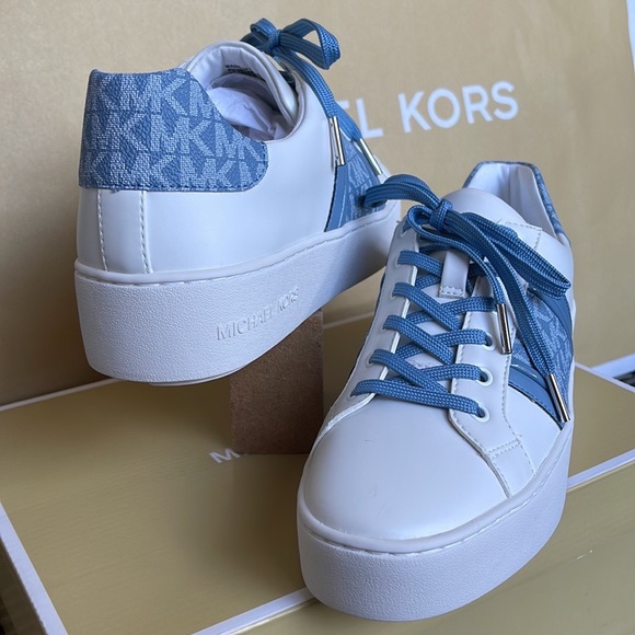 Michael Kors Poppy Stripe Lace Up Nappa Faux Leather WMNS Chambray - Picture 10 of 16